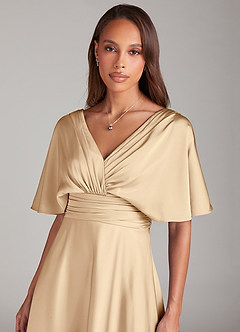 Azazie Pamela Brautjungfernkleider A-Linie Plissee Stretch-Satin Kleid Champagner image5