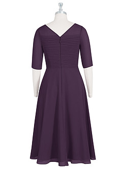 Azazie Naomi Mother of the Bride Dresses Plum A-Line Boatneck Pleated Chiffon Dress image8