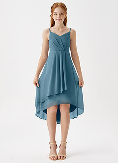 Azazie Mariam Junior Agave A-Line Pleated Chiffon Dress image4