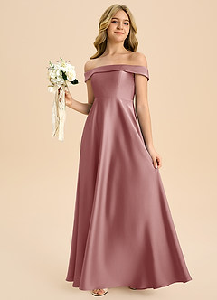 Azazie Sissy Junior Dusty Rose A-Line Off the Shoulder Stretch Satin Dress image3