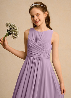 Azazie Ducky Girls Formal 플라워 걸 드레스 A라인 주름진 쉬폰 발목 길이 드레스 image3