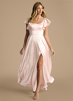 Azazie Bondi Bridesmaid Dresses Rose Gold A-Line Bow Metallic Satin Dress image6
