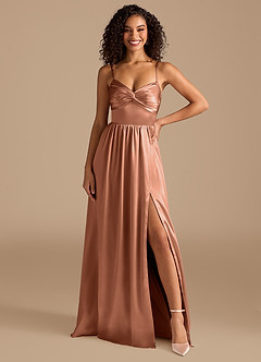 Azazie Zeya Robes de demoiselle d'honneur Robe Trapèze en Satiné métallisé Plissée Bronze image7