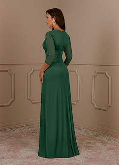 Azazie Annetta Mother of the Bride Dresses Dark Green A-Line V-Neck Pleated Mesh Dress image3