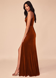Azazie Kala Bridesmaid Dresses Burnt Orange A-Line One Shoulder Velvet Dress image3