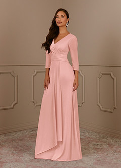 Azazie Annetta Mother of the Bride Dresses Rosette A-Line V-Neck Pleated Mesh Dress image2