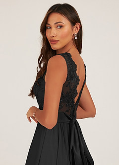 Azazie Gertrude Vestidos de damas de honor Vestido de Negro de Gasa de Corte en A con Encaje image7