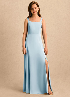 Azazie June Girls Formal Flower Girl Dresses Sky Blue A-Line Lace Stretch Satin Dress image3