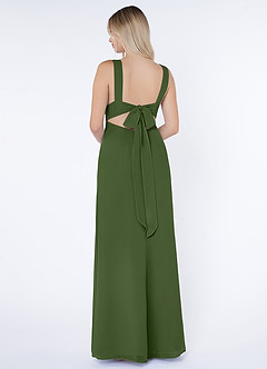 Azazie Christiana Bridesmaid Dresses Olive A-Line V-Neck Pleated Chiffon Dress image3