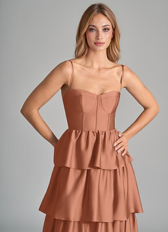 Azazie Faye Bridesmaid Dresses Bronzer A-Line Ruched Stretch Satin Dress image2