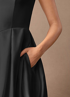 Azazie Fulton At-home Try On Dresses Black A-Line Pleated Stretch Satin Dress image7