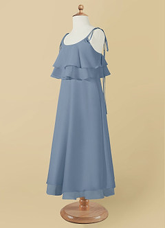 Azazie Temi Robe Demoiselle D'honneur Fillette Robe Trapèze en Mousseline de soie Bretelle Spaghetti Bleu Poussiéreux image12