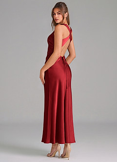 Azazie Evadne Bridesmaid Dresses Scarlet Sheath Pleated Stretch Satin Dress image2