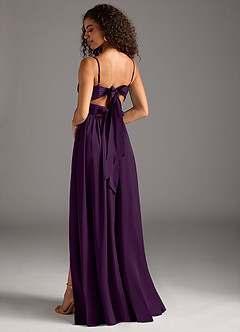 Azazie Zeya Bridesmaid Dresses Grape A-Line Pleated Stretch Satin Dress image1