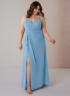 Azazie Emerald Brautjungfernkleider A-Linie Gekräuselt Chiffon Kleid Stahlblau image7