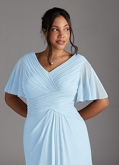Azazie Emmeline Mère de la mariée Robes Robe Trapèze en Maille Col V plissé Bleu Ciel image10