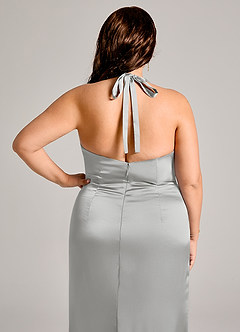 Azazie Valerie Vestidos de damas de honor Vestido de Plata de Satén Elástico de Corte Sirena con Plisado image8