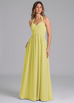 Azazie Darlyn 신부 들러리 드레스 A라인 주름진 쉬폰 바닥 길이 드레스 image1