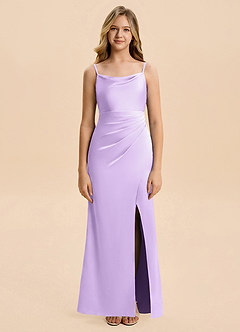 Azazie Christen Junior Lilac A-Line Pleated Stretch Satin Dress image4
