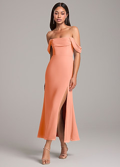 Azazie Saige Bridesmaid Dresses Sunset Sheath Off the Shoulder Chiffon Convertible Dress image3