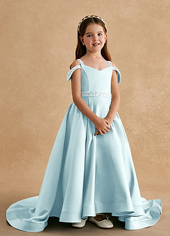 Azazie Jodi Flower Girl Dresses Sea Glass A-Line Matte Satin Dress image4
