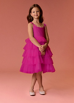 Barbie ♥ Azazie Flower Girl Dresses Fuchsia A-Line Spaghetti Strap Tulle Dress image4