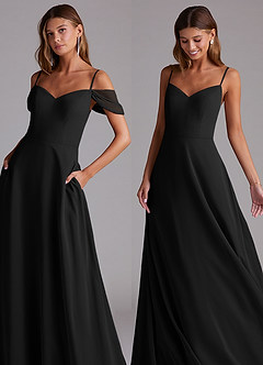 Azazie Marley Bridesmaid Dresses Black A-Line Off the Shoulder Chiffon Convertible Dress image7