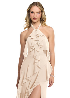 Azazie Velma Bridesmaid Dresses White Alabaster A-Line Side Slit Chiffon Dress image4