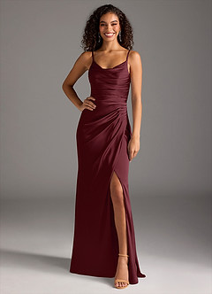 Azazie Deandra Bridesmaid Dresses Cabernet Mermaid Pleated Stretch Satin Dress image6