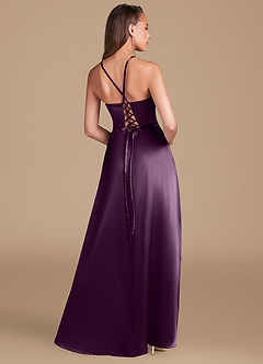 Azazie Maksim Bridesmaid Dresses Plum A-Line Metallic Satin Dress image5