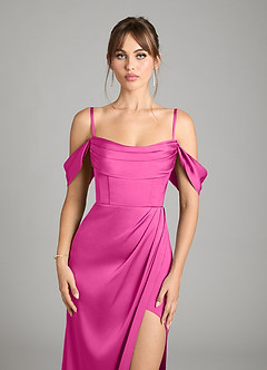 Azazie Johana Vestidos de damas de honor Vestido de Fucsia de Satén Elástico de Corte Sirena Convertible con Vestidos sin tirantes image4