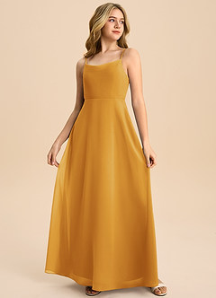 Azazie Shale Junior Butterscotch A-Line Bow Chiffon Dress image4