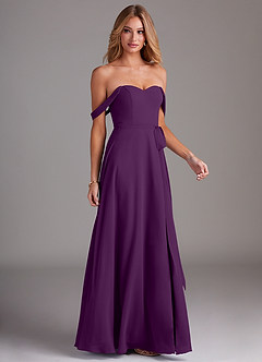 Azazie Aaron Bridesmaid Dresses Grape A-Line Off the Shoulder Chiffon Convertible Dress image6