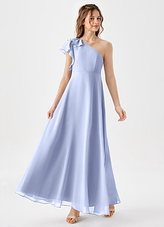 Azazie Arabella Junior A-Linie Gestreift Chiffon Kleid Eis image4
