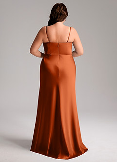 Azazie Lidia Bridesmaid Dresses Burnt Orange Mermaid Side Slit Stretch Satin Dress image2