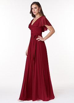 Azazie Jael Bridesmaid Dresses Burgundy A-Line V-Neck Mesh Dress image3