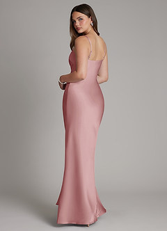 Azazie Ambra At-home Try On Dresses Dusty Rose Mermaid Pleated Stretch Satin Dress image7