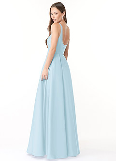 Azazie Neve Vestidos de damas de honor Vestido de Azul Cielo de Satén Elástico de Corte Princesa con Con bolsillos image4