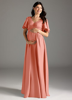 Azazie Verna Maternity Bridesmaid Dresses A-Line Ruched Stretch Satin Floor-Length Dress image3
