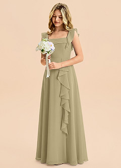 Azazie Nori Junior A-Linie Gestreift Chiffon Kleid Moosgrün image5