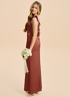 Azazie Jessamine Junior Auburn A-Line Ruched Stretch Satin Dress image3