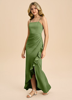 Azazie Buzzy Junior Robe Fourreau en Satin extensible Plissée Genévrier image7