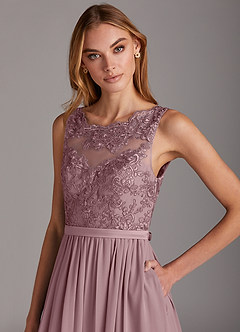 Azazie Elly Bridesmaid Dresses Dusty Rose A-Line Lace Scoop Neck Chiffon Dress image6