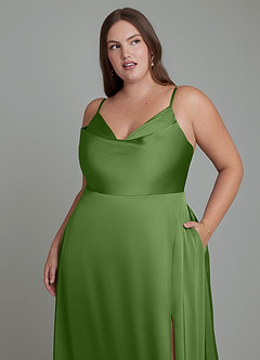 Azazie Sarella Bridesmaid Dresses Basil A-Line Pleated Stretch Satin Dress image8
