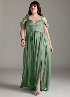 Azazie Lianne Robes de demoiselle d'honneur Robe Trapèze en Satin extensible Épaule décolletée Matcha image11
