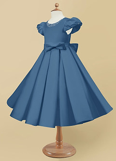 Azazie Jewel Flower Girl Dresses Twilight Ball-Gown Pleated Matte Satin Dress image6