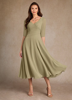 Azazie Durant Mother of the Bride Dresses Moss Green A-Line Pleated Chiffon Dress image2