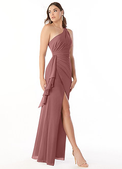 Azazie Maive Bridesmaid Dresses Desert Rose Sheath Pleated Ruffle Chiffon Dress image6