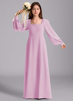 Azazie Bondi Junior Candy Pink A-Line Blouson Chiffon Dress image5