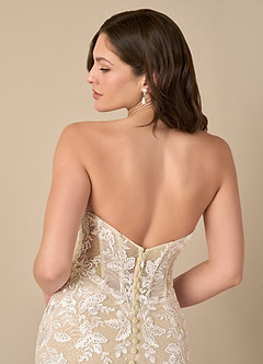 Azazie Leilani Wedding Dresses Diamond White Champagne Mermaid Sequins Tulle Dress image7
